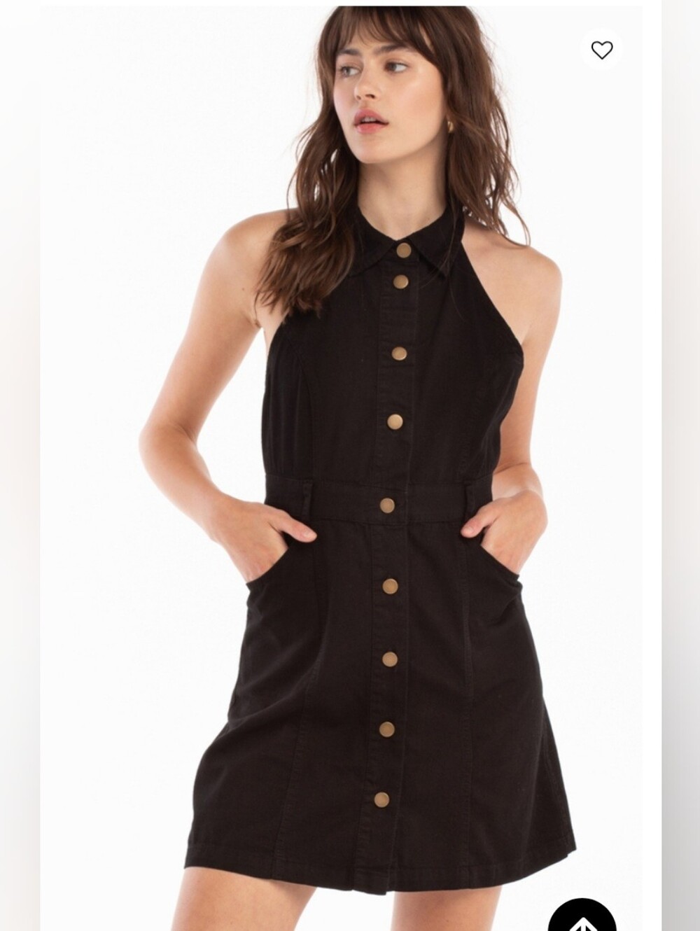 Free People Sami Black Denim Halter Button-Front Mini Dress